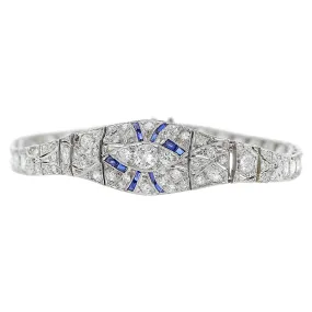 Art Deco Platinum Diamond and Sapphire Bracelet