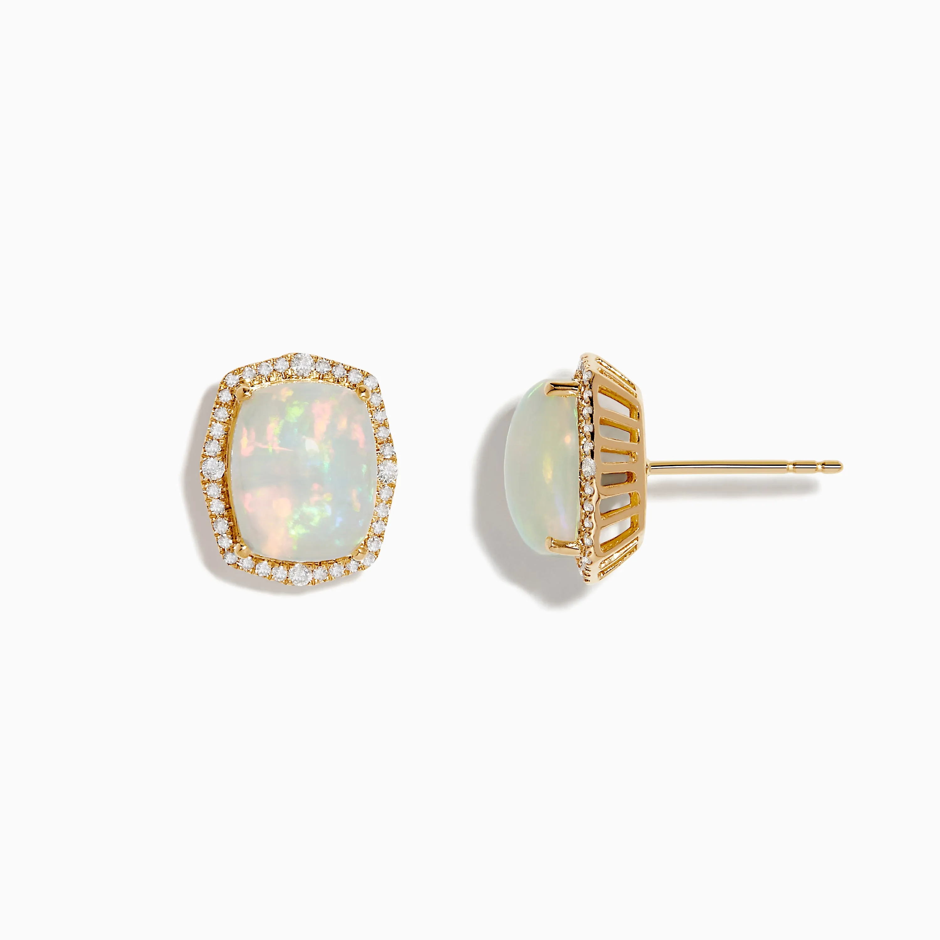 Aurora 14K Yellow Gold Diamond and Opal Stud Earrings