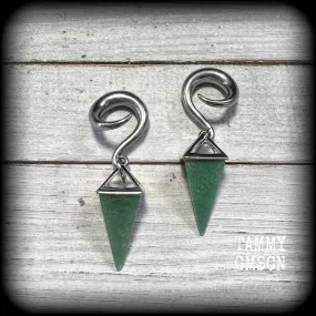 Aventurine gemstone gauged earrings-Gemstone ear hangers