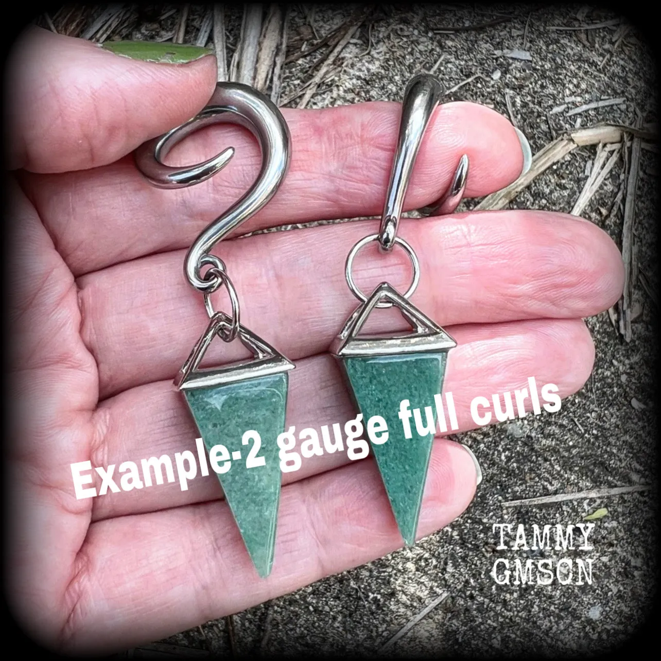 Aventurine gemstone gauged earrings-Gemstone ear hangers