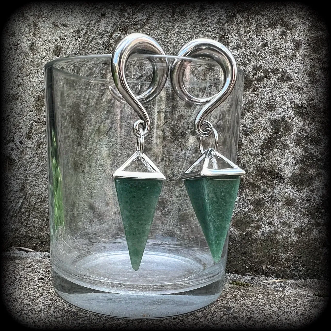 Aventurine gemstone gauged earrings-Gemstone ear hangers