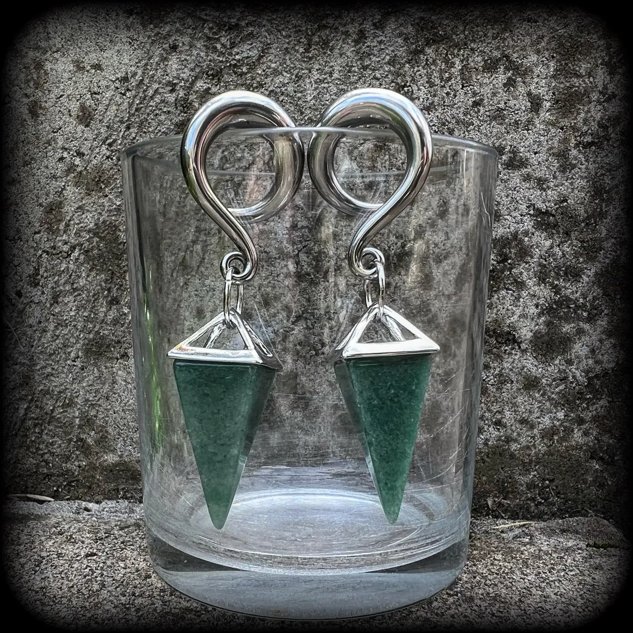 Aventurine gemstone gauged earrings-Gemstone ear hangers