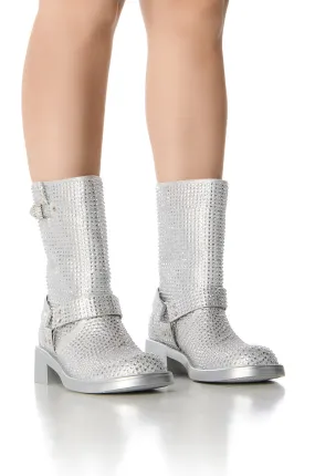 AZALEA WANG CHARITY SILVER RHINESTONE BOOTIE