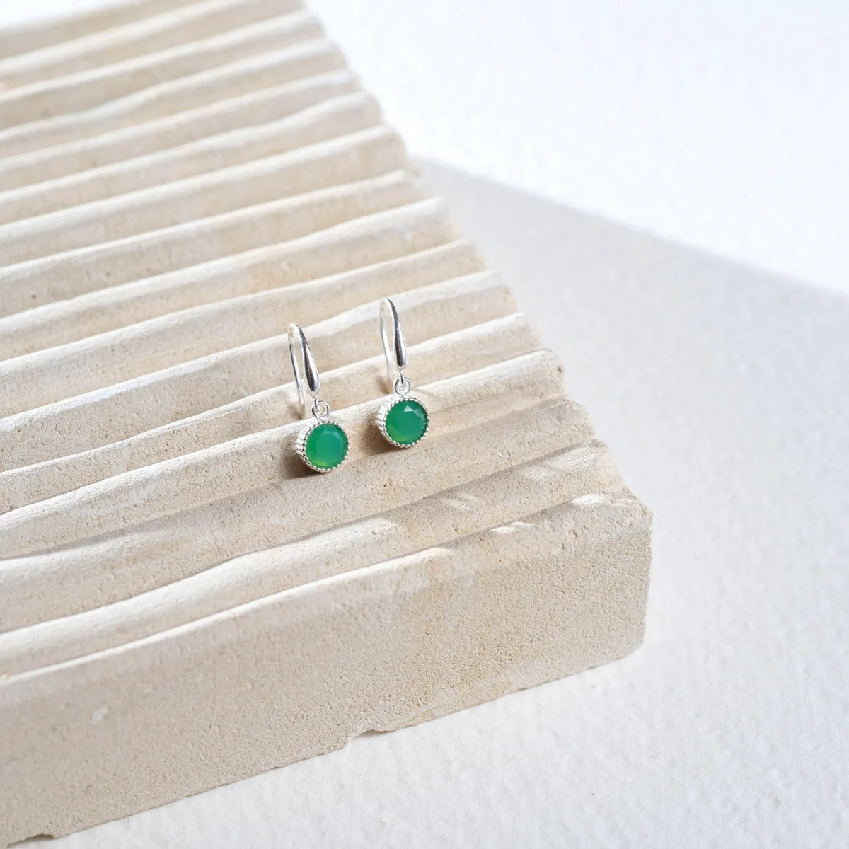 Barcelona Silver May Chrysoprase Birthstone Hook Earrings