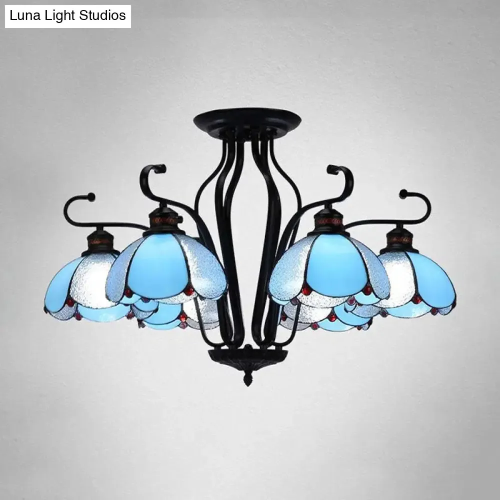 Baroque Scalloped Chandelier with 6/8 Hanging Lights and Colored Glass Pendant Kit for Living Room