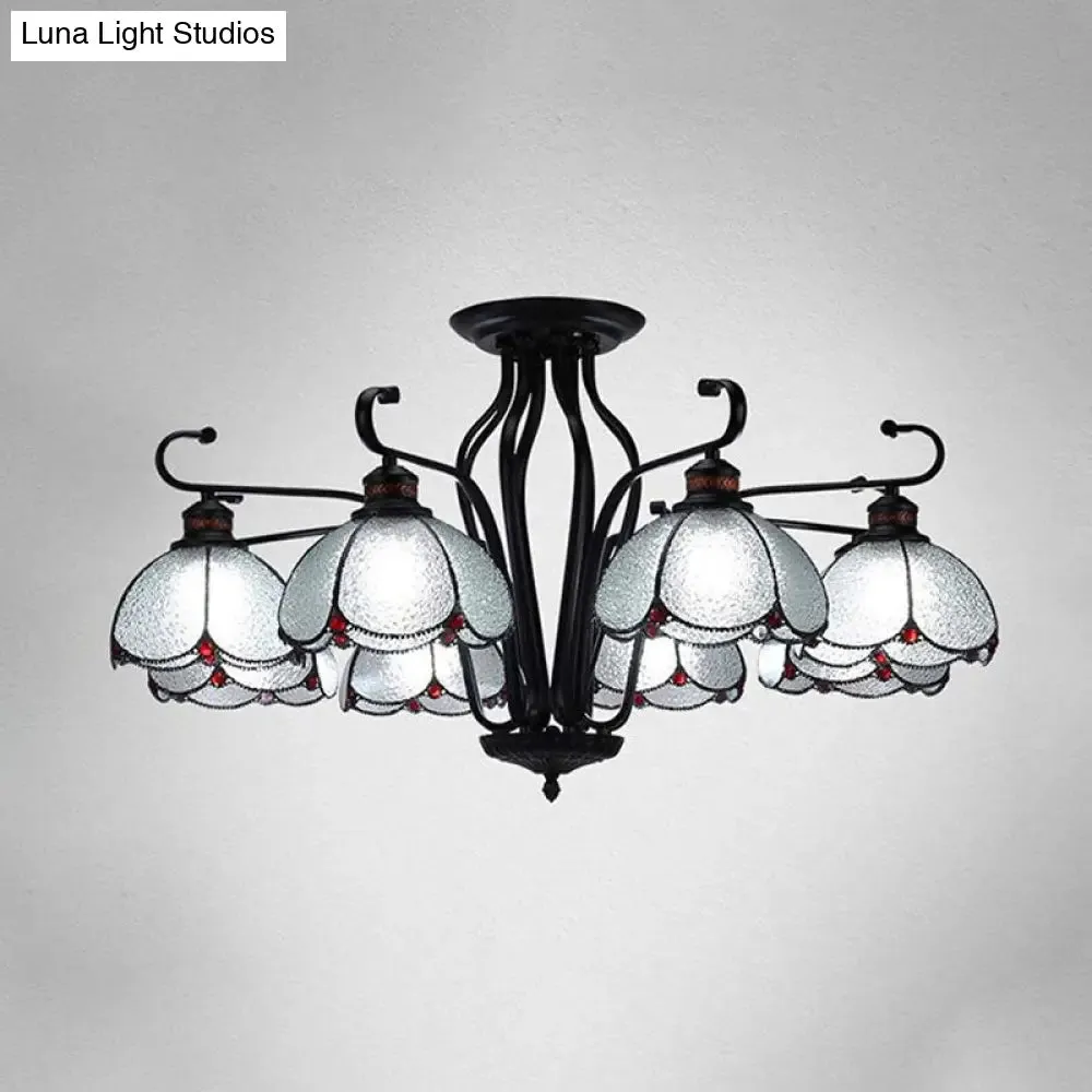 Baroque Scalloped Chandelier with 6/8 Hanging Lights and Colored Glass Pendant Kit for Living Room