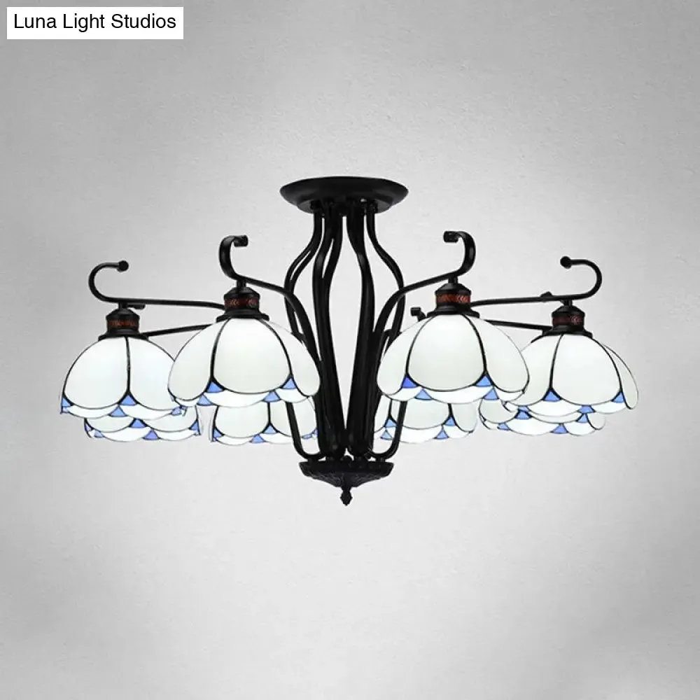 Baroque Scalloped Chandelier with 6/8 Hanging Lights and Colored Glass Pendant Kit for Living Room