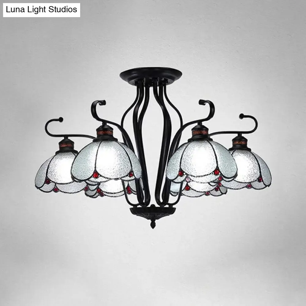 Baroque Scalloped Chandelier with 6/8 Hanging Lights and Colored Glass Pendant Kit for Living Room