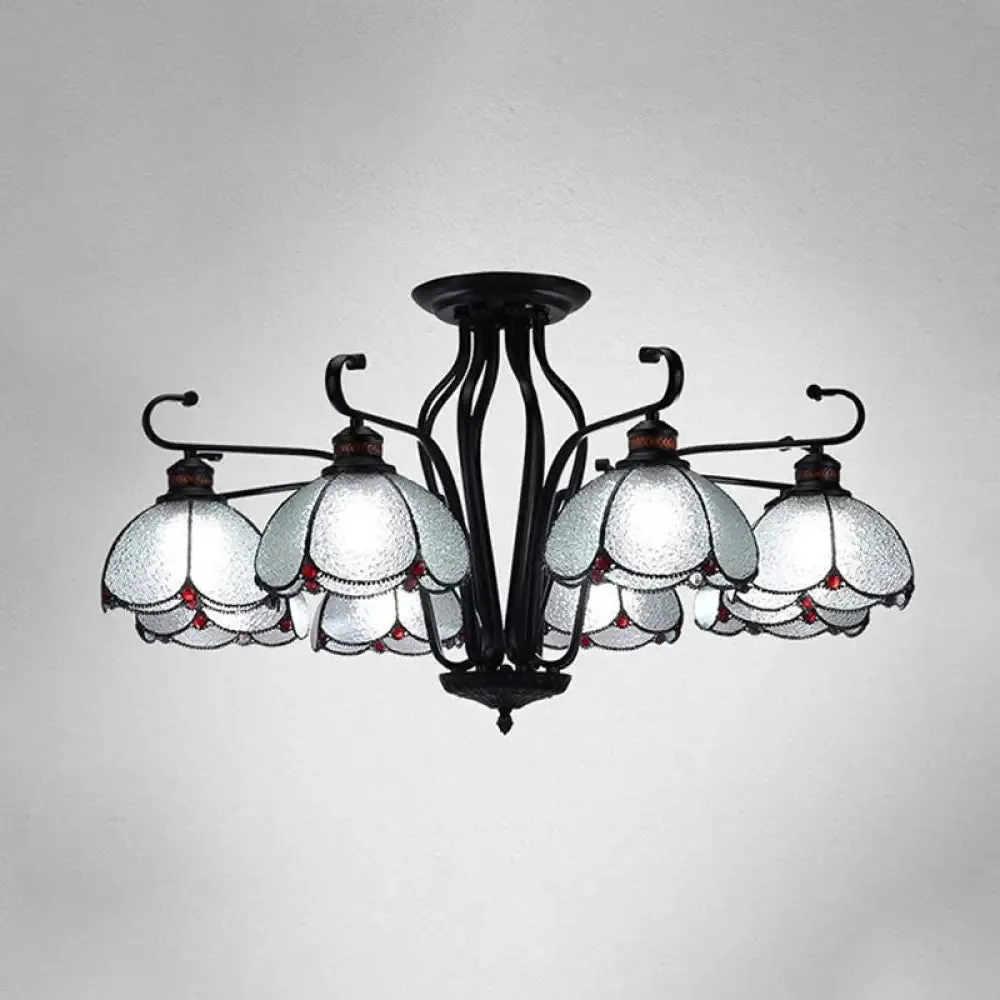 Baroque Scalloped Chandelier with 6/8 Hanging Lights and Colored Glass Pendant Kit for Living Room