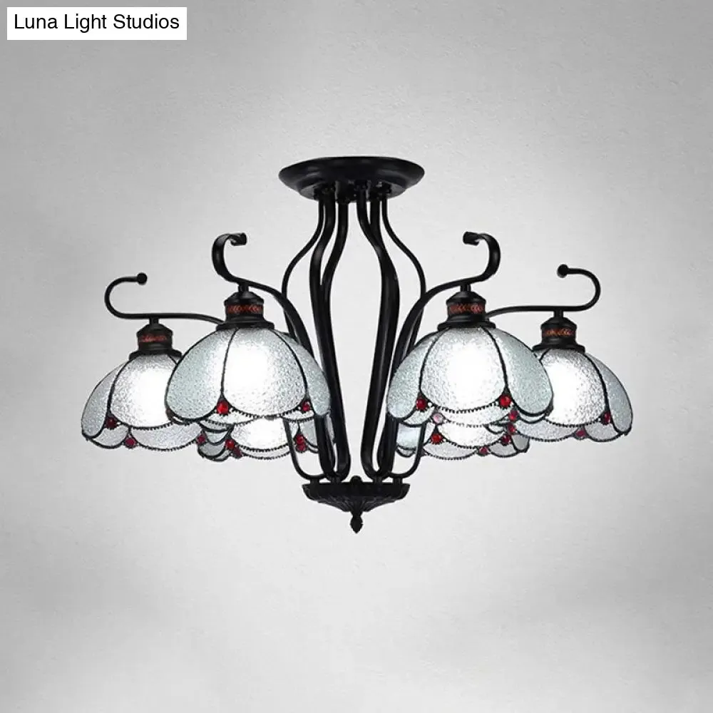 Baroque Scalloped Chandelier with 6/8 Hanging Lights and Colored Glass Pendant Kit for Living Room