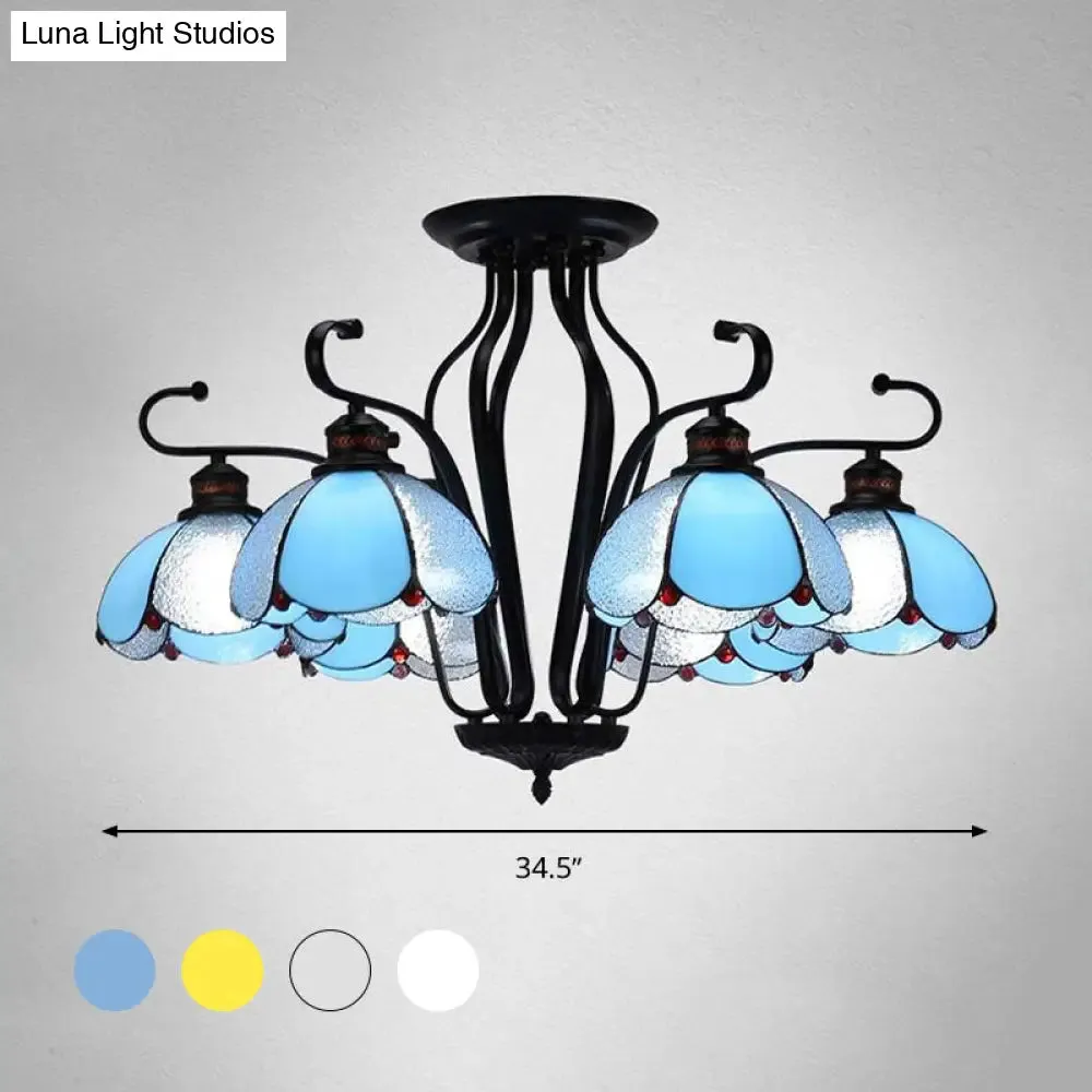 Baroque Scalloped Chandelier with 6/8 Hanging Lights and Colored Glass Pendant Kit for Living Room