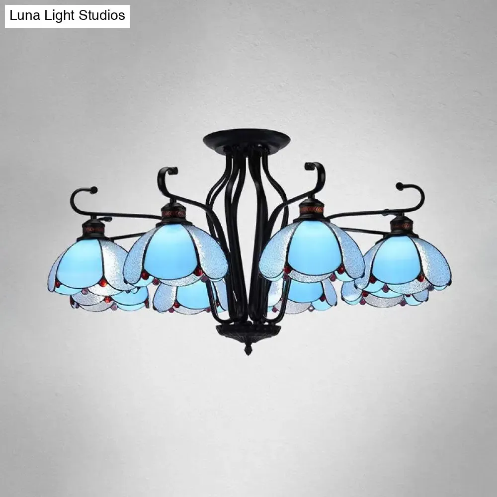 Baroque Scalloped Chandelier with 6/8 Hanging Lights and Colored Glass Pendant Kit for Living Room