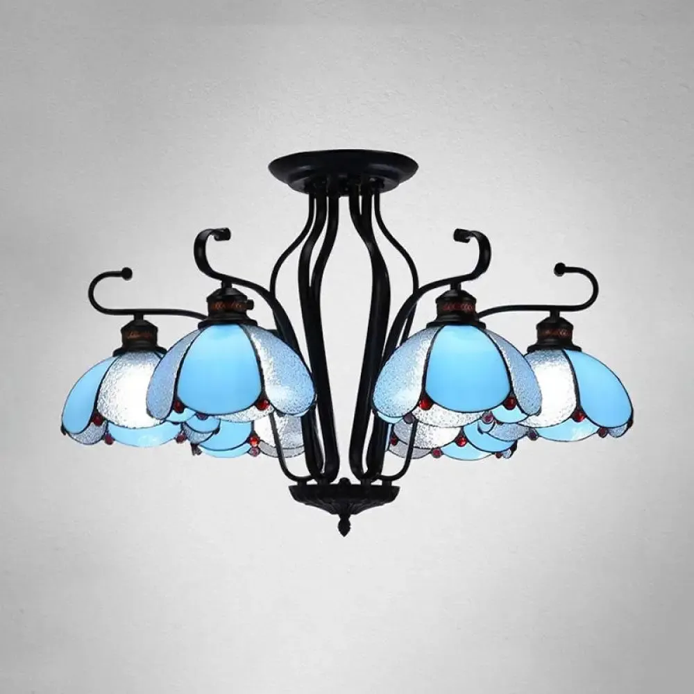 Baroque Scalloped Chandelier with 6/8 Hanging Lights and Colored Glass Pendant Kit for Living Room