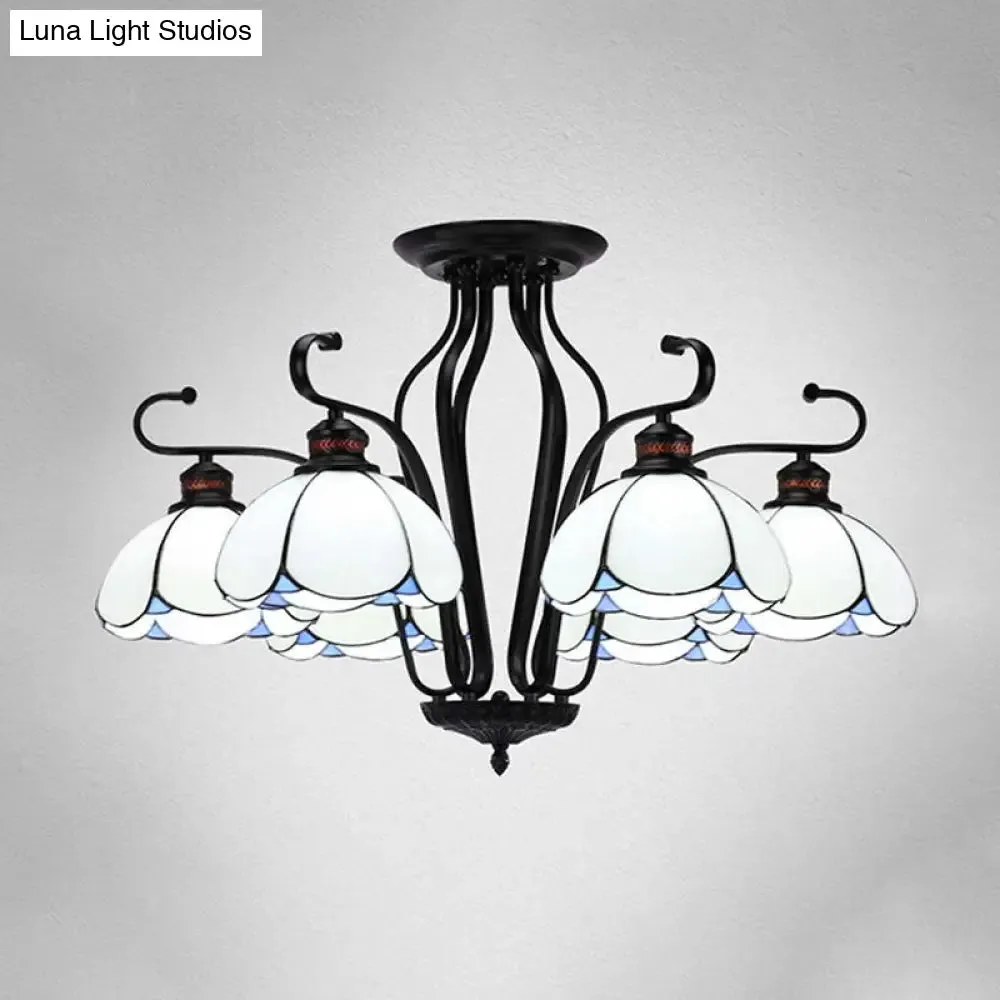 Baroque Scalloped Chandelier with 6/8 Hanging Lights and Colored Glass Pendant Kit for Living Room