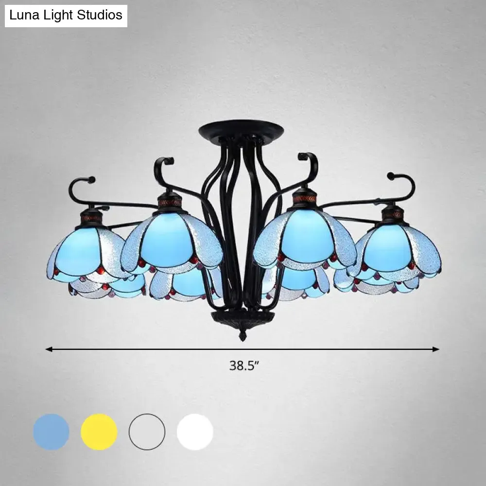 Baroque Scalloped Chandelier with 6/8 Hanging Lights and Colored Glass Pendant Kit for Living Room