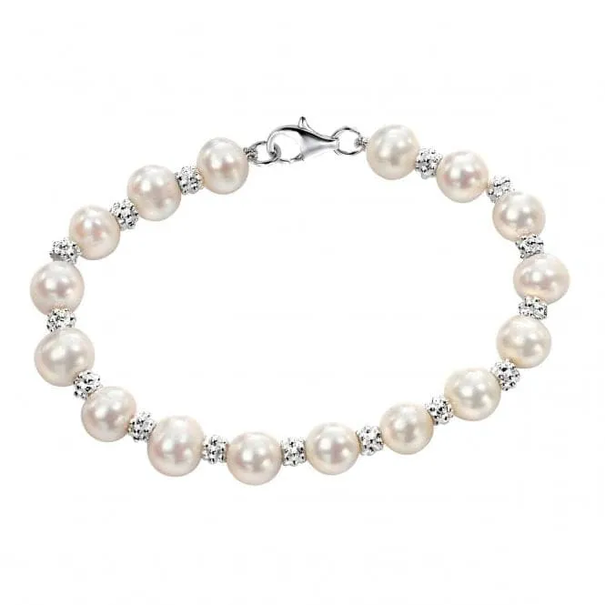 Beginnings Sterling Silver White Freshwater Pearl Textured 19cm Bracelet B3701W