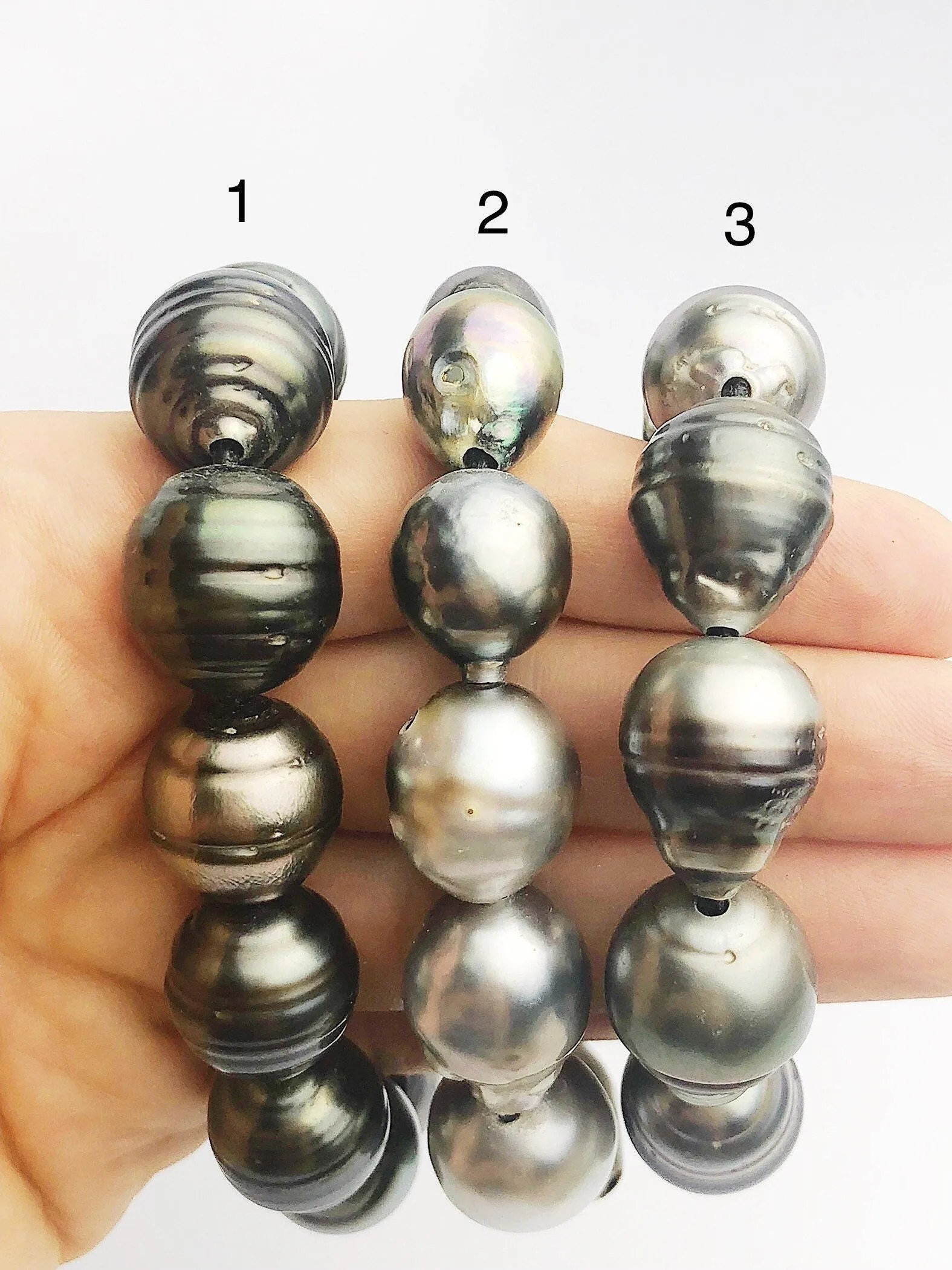 BIG Tahitian Pearl Bracelet on Leather - 17mm to 14mm (398 No. 1-3)