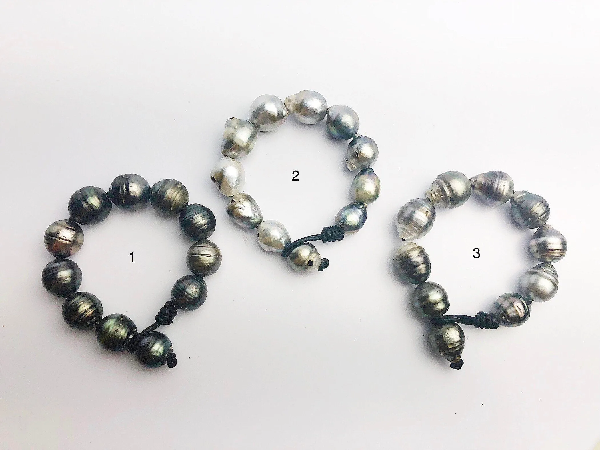 BIG Tahitian Pearl Bracelet on Leather - 17mm to 14mm (398 No. 1-3)