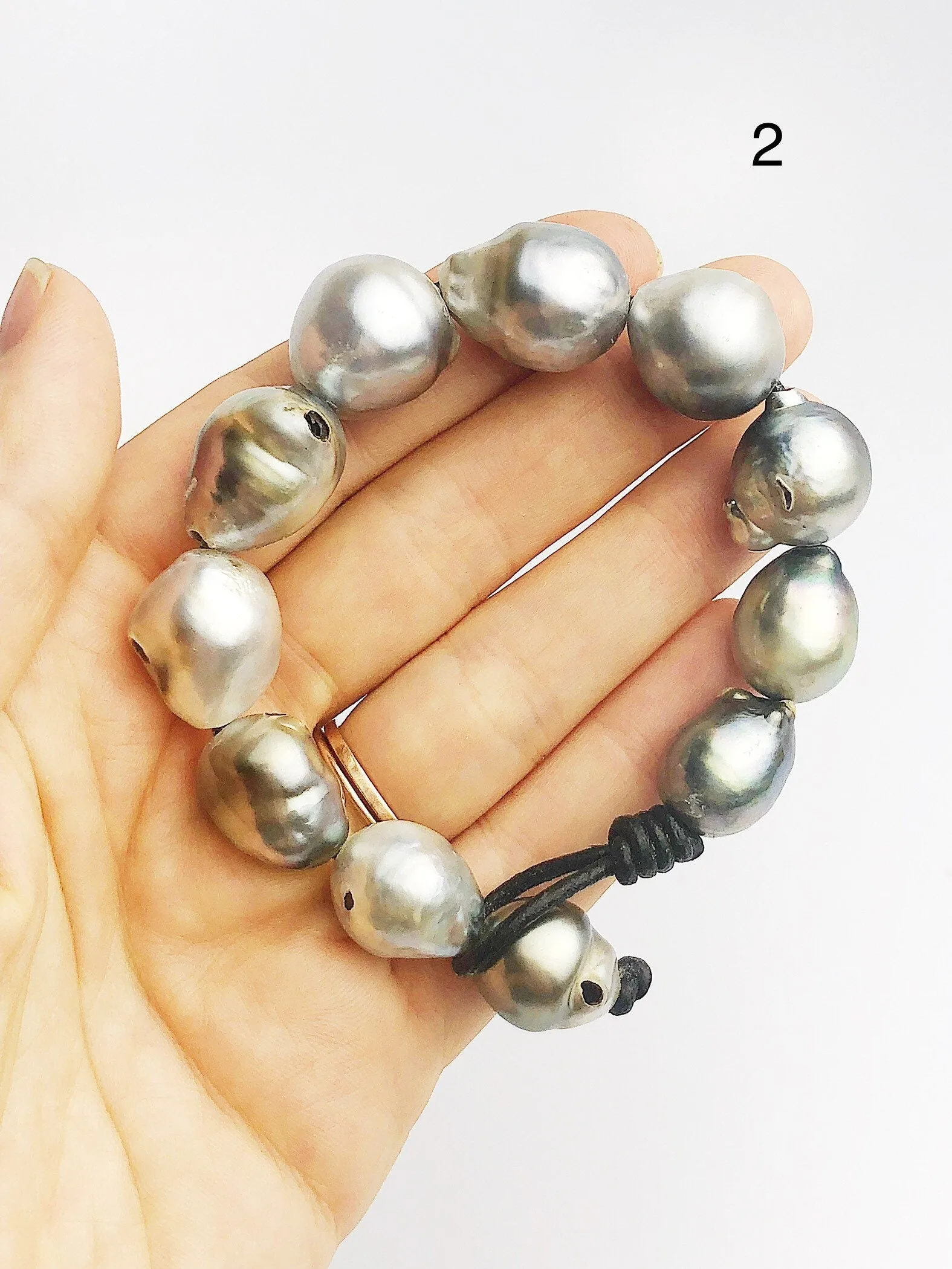 BIG Tahitian Pearl Bracelet on Leather - 17mm to 14mm (398 No. 1-3)