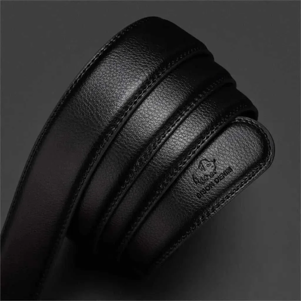 BISON DENIM New Design Carbon Fiber Men Belt Genuine Leather Cowskin Brand Luxury Black Men Strap Automatic Belt Best Men Gift