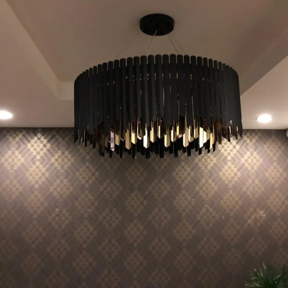 Black, Gold or Silver Round Stainless Steel Modern Chandelier For Dining Room Living Room