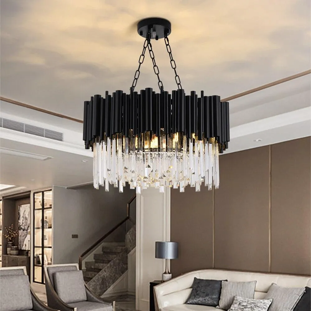 Black Modern Crystal Chandelier Lighting For Living Room Luxury Round Lamp