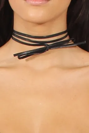 Black PU Tie Wrap Around Choker - Leela