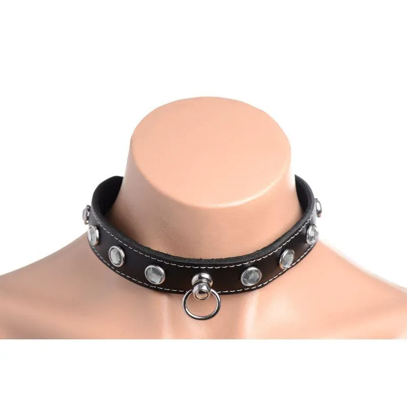 Bling Vixen Leather Choker w Clear Rhinestones