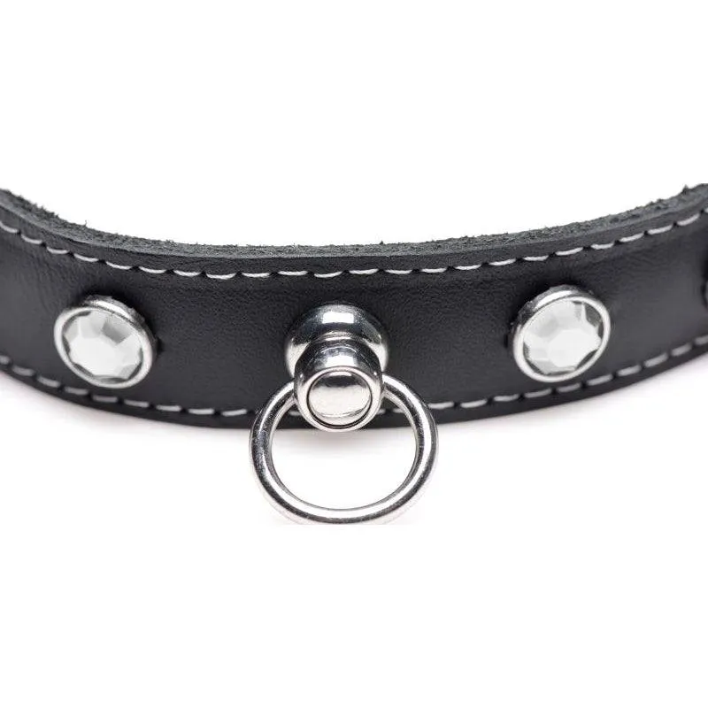 Bling Vixen Leather Choker w Clear Rhinestones