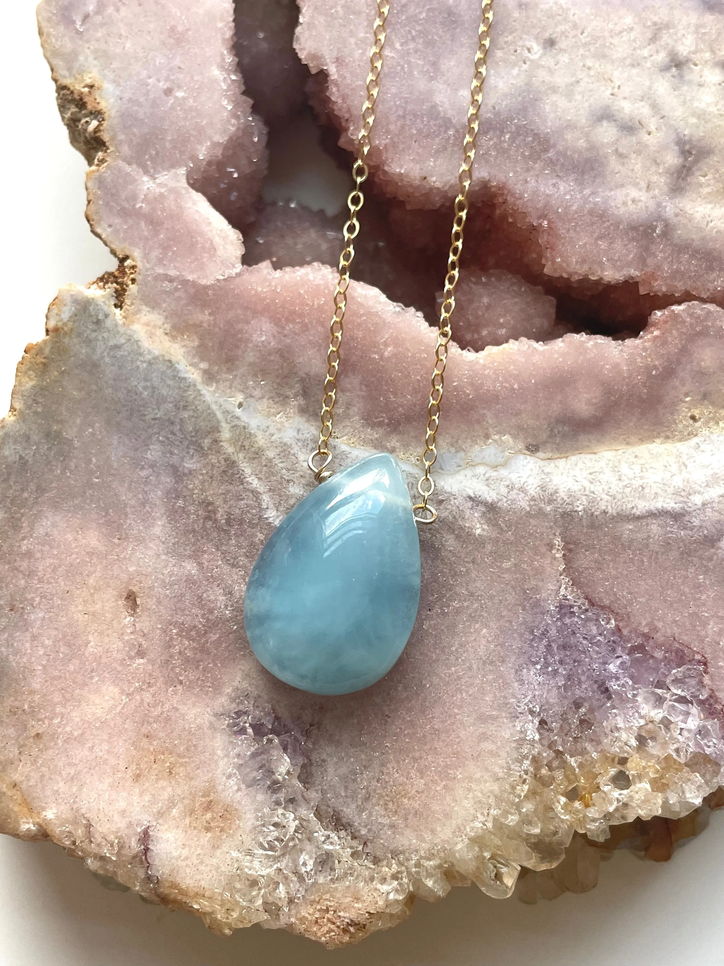 Blue Aquamarine Necklace Gold Filled