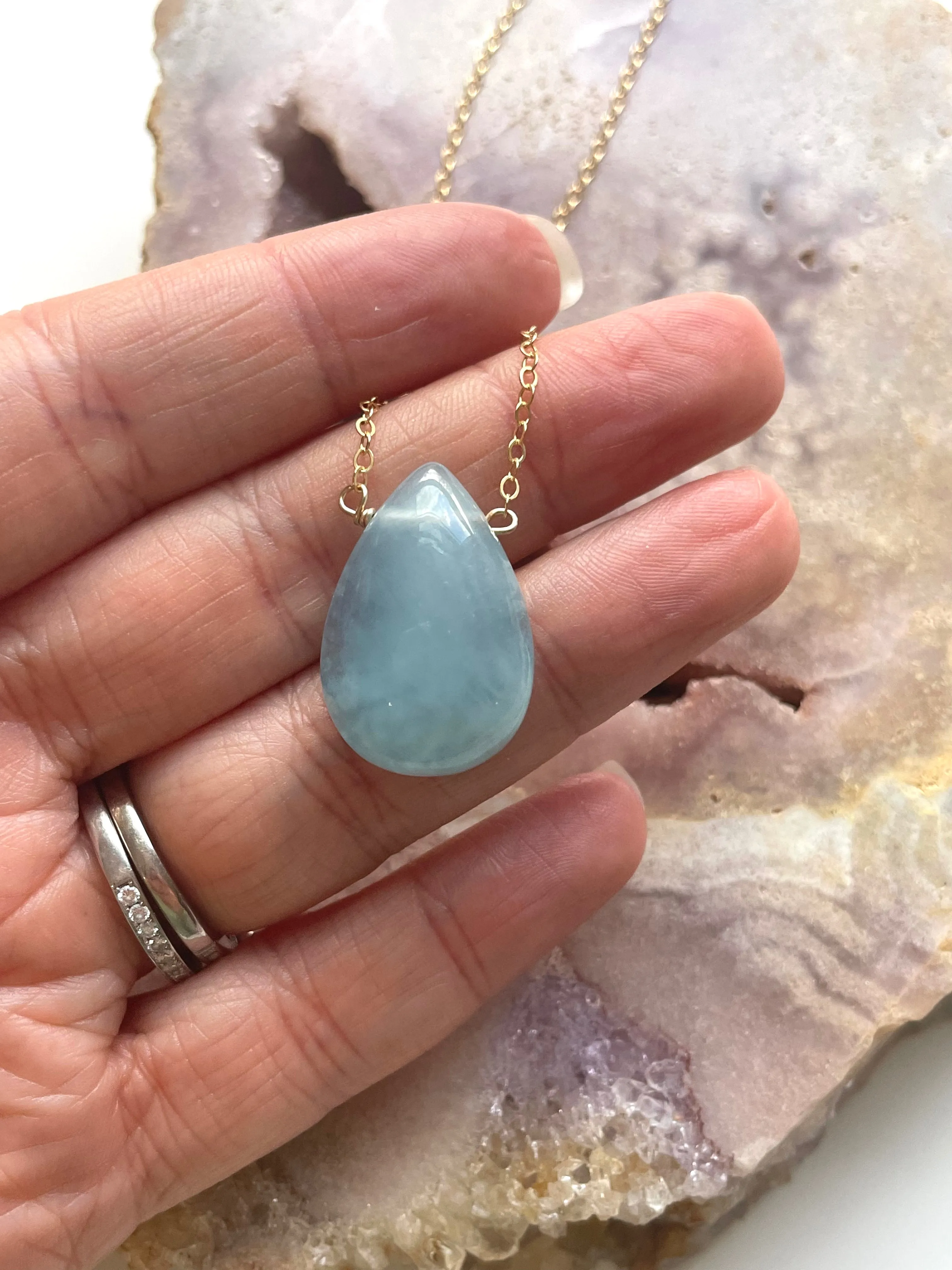 Blue Aquamarine Necklace Gold Filled