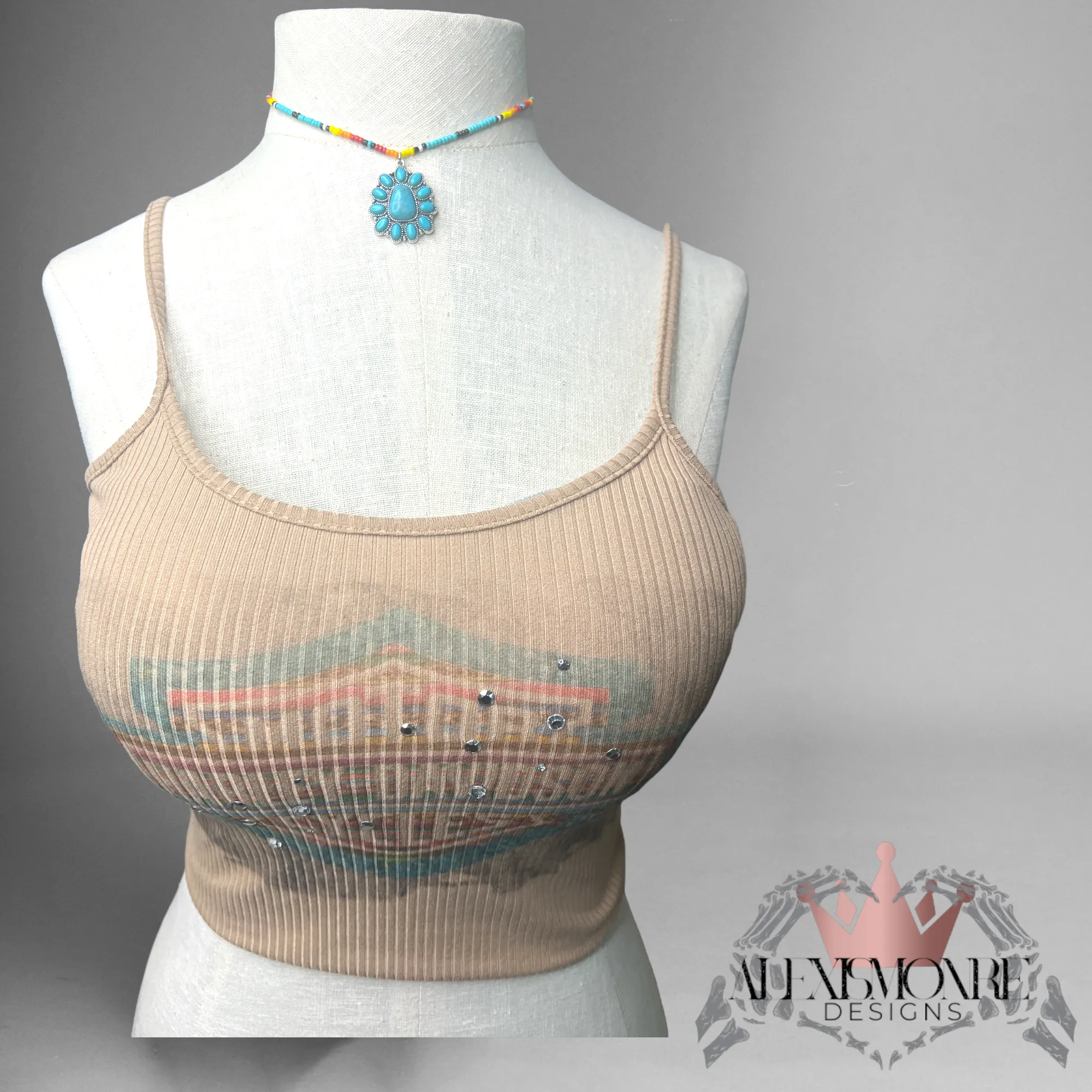 Blue Serape  Blossom Pendant Beaded Choker Set