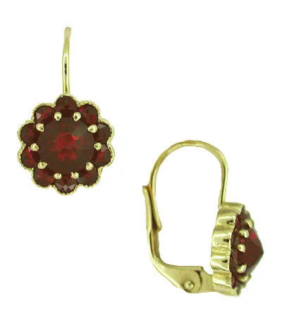 Bohemian Garnet Victorian Drop Earrings in 14 Karat Yellow Gold and Sterling Silver Vermeil