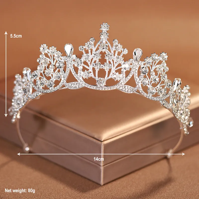 Bridal Tiara Three-Piece Crown Necklace High-End Gold White Tiara Earrings Jewelry Sets