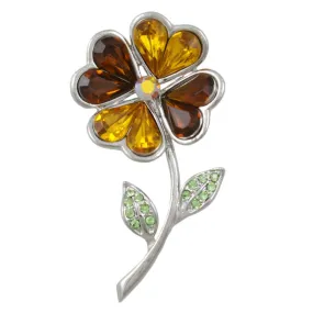 Brown Sunflower with Crystal Leaves Brooch Pin - PRL831