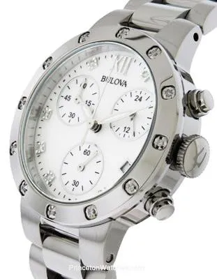 Bulova Ladies Diamond Chronograph - Mother of Pearl Dial - Steel Case & Bracelet