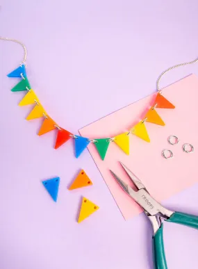 Bunting Necklace Kit - Recycled Rainbow - Silver Chain