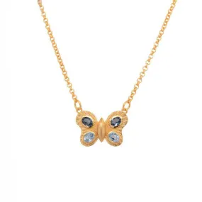 Butterfly 4 Stone Swiss & London Blue Topaz 24K Gold Vermeil Necklace