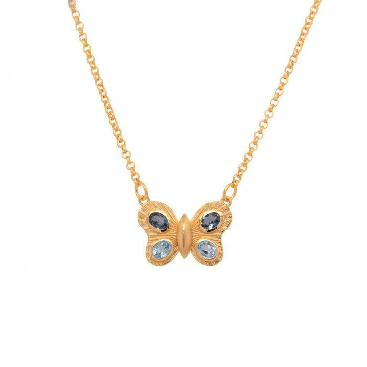 Butterfly 4 Stone Swiss & London Blue Topaz 24K Gold Vermeil Necklace