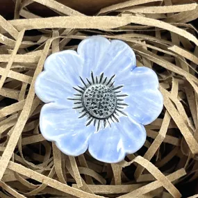 Ceramic flower brooch - blue anemone