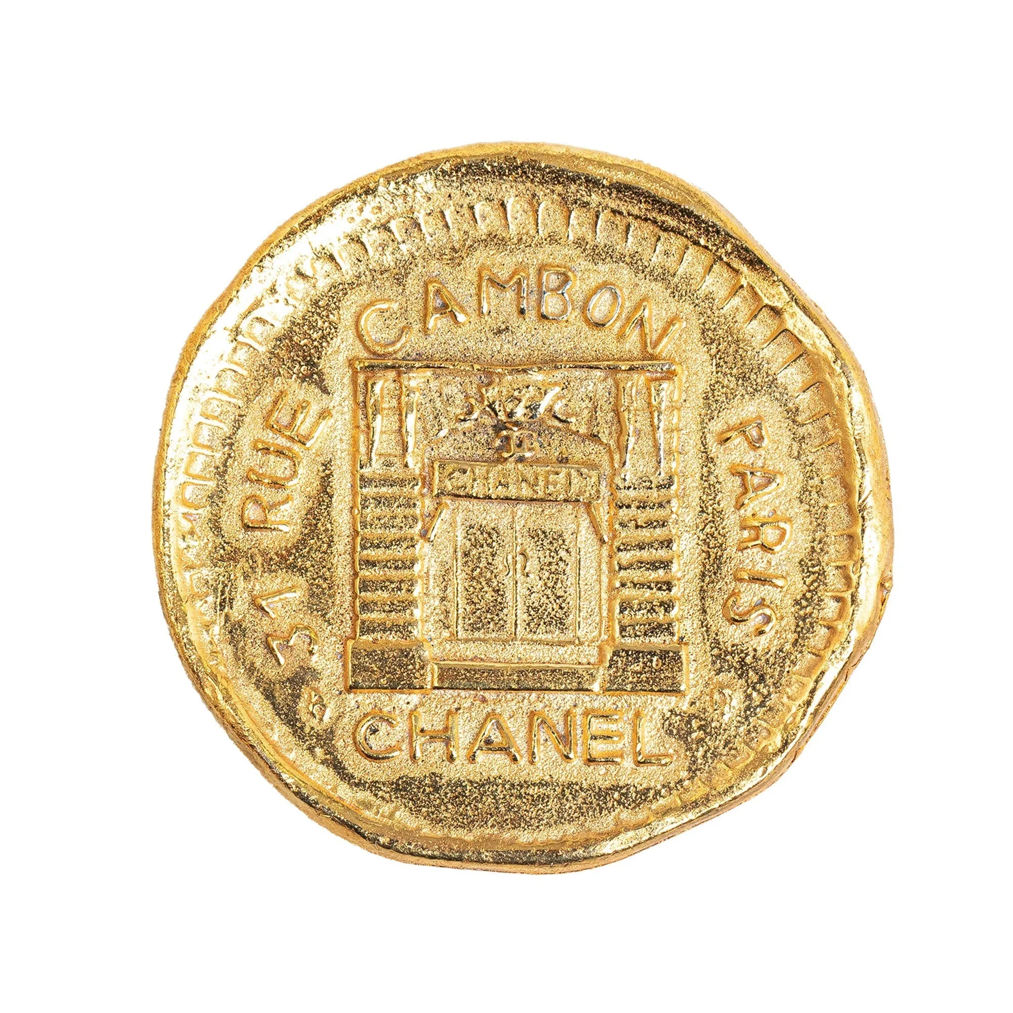 CHANEL 31 Rue Cambon Hammered Medallion Brooch Costume Brooch