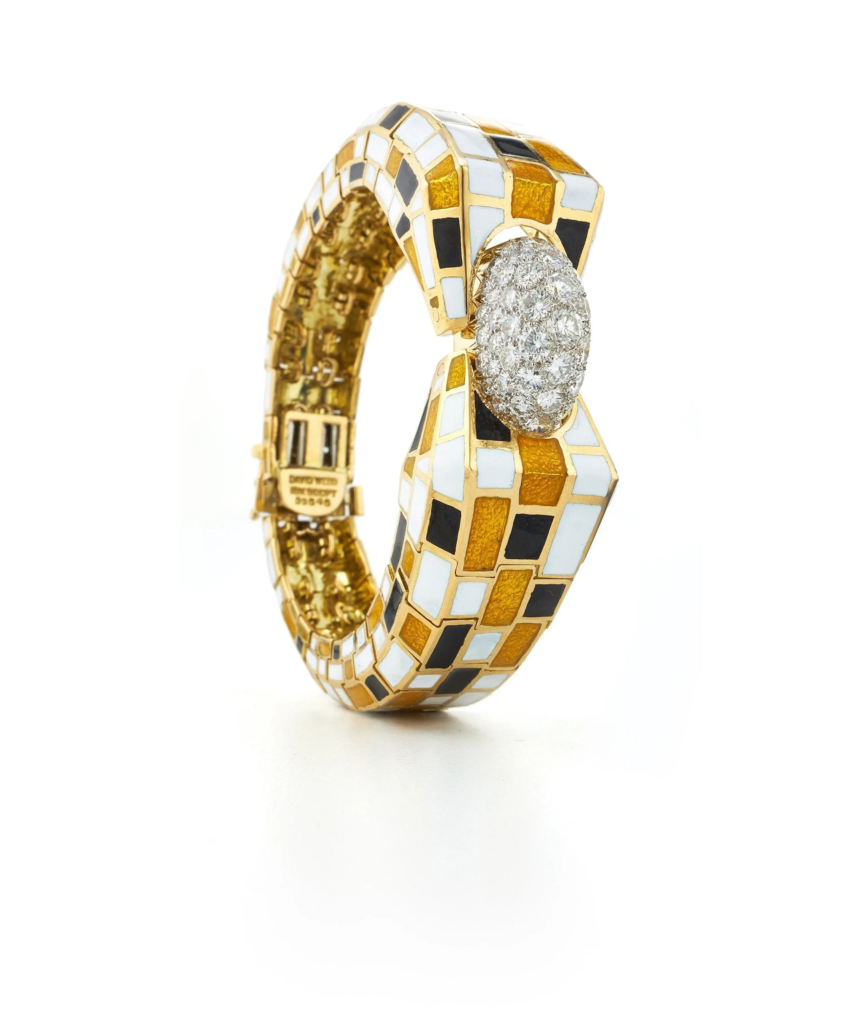 Checkerboard Bracelet, Yellow and White Enamel