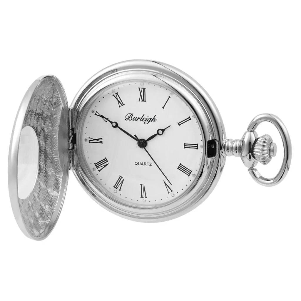 Chrome Half Hunter Pocket Watch by Burleigh with Stand CHR1925