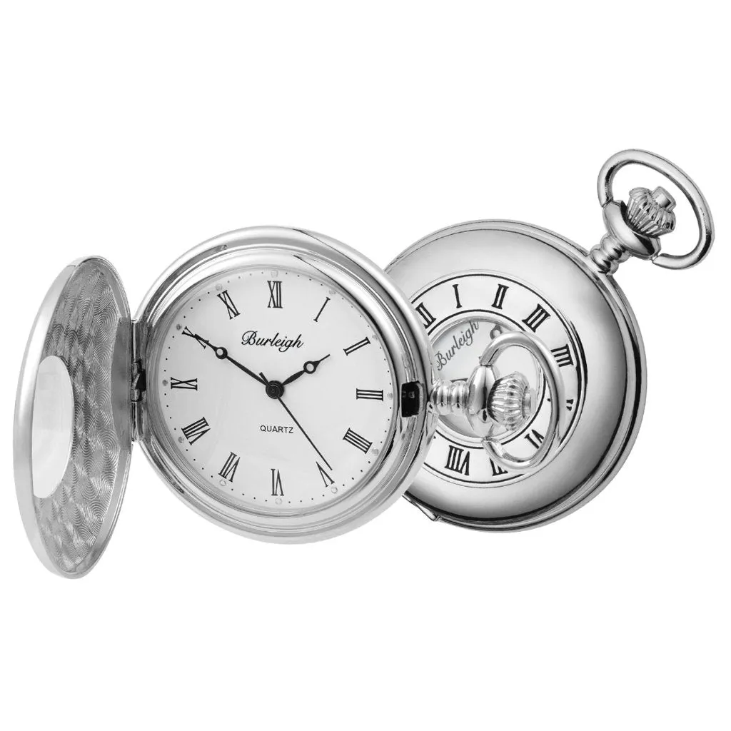 Chrome Half Hunter Pocket Watch by Burleigh with Stand CHR1925