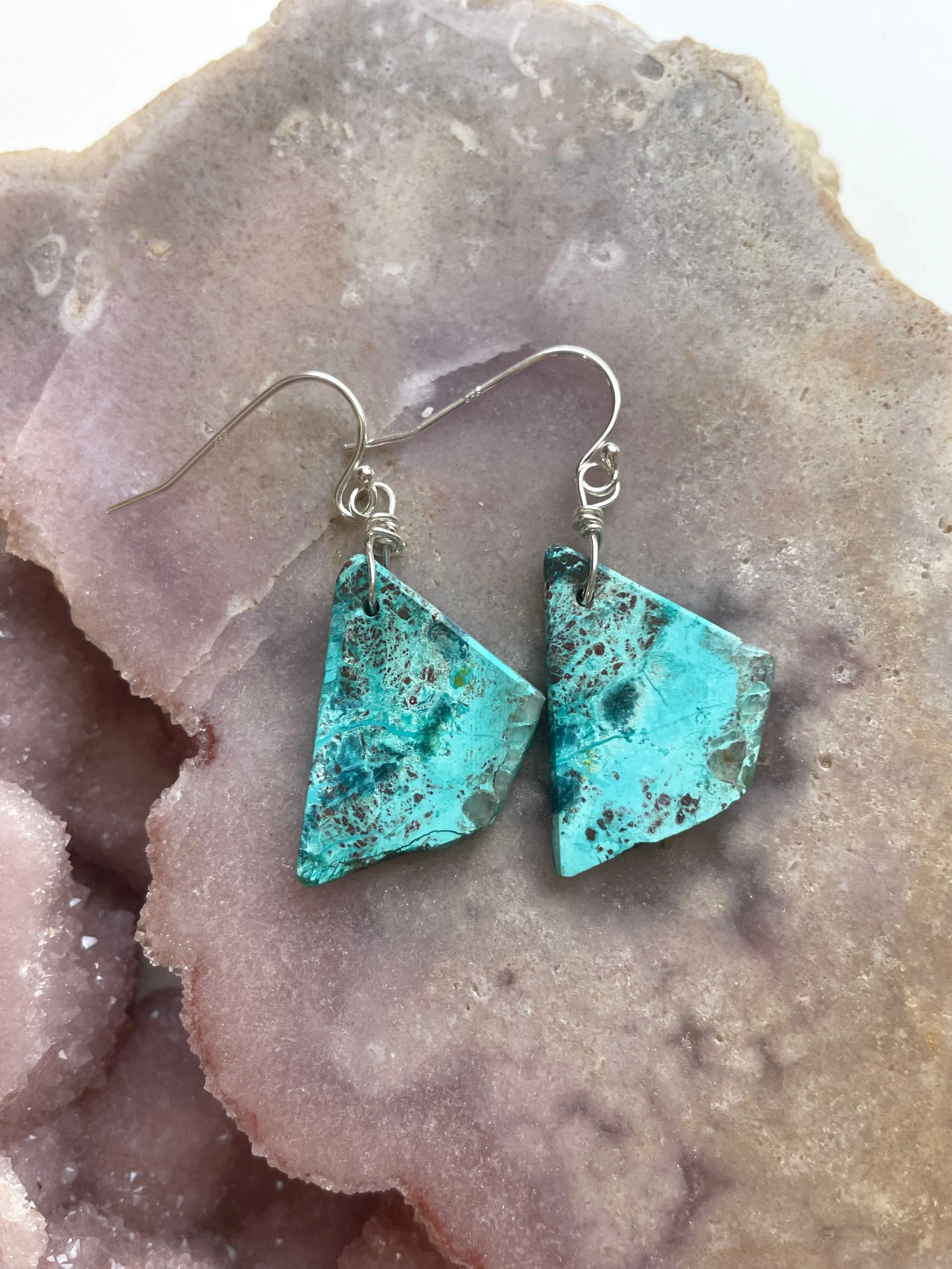 Chrysocolla Sterling Silver Statement Crystal Gemstone Earrings