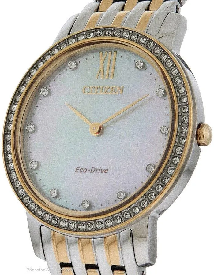 Citizen Eco-Drive Womens Silhouette Crystal Watch - Two-Tone - Bracelet - MOP