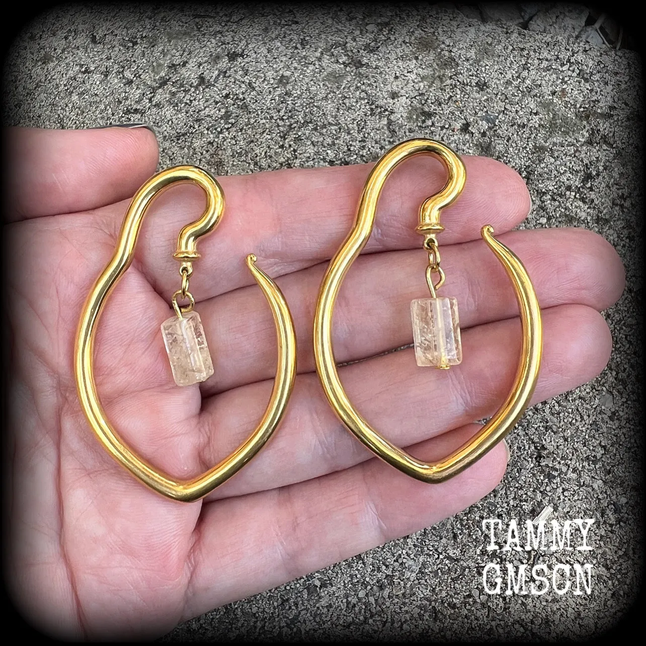 Citrine teardrop gemstone ear hangers-Gemstone ear weights