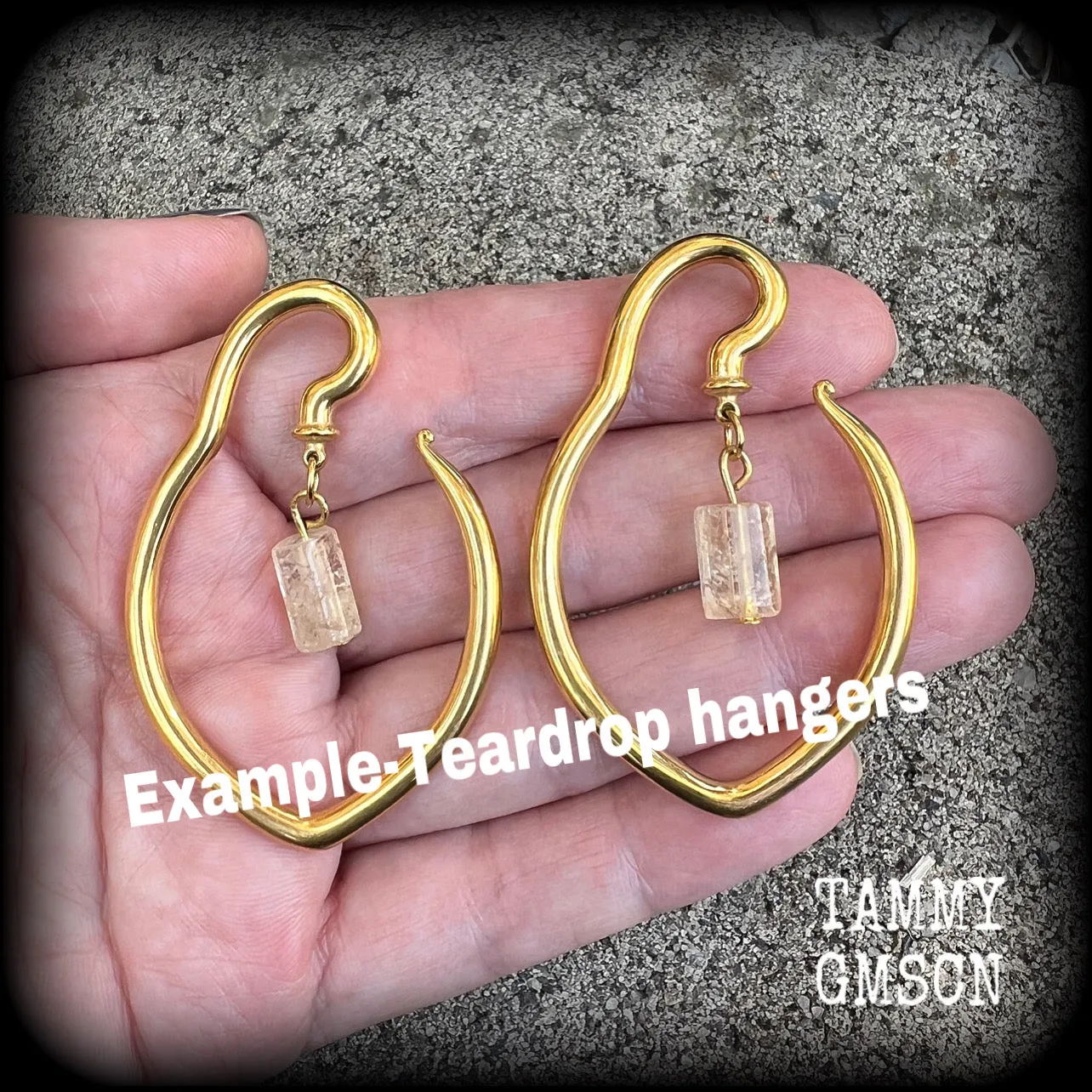 Citrine teardrop gemstone ear hangers-Gemstone ear weights