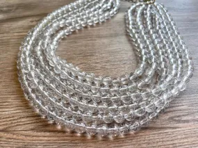 Clear Silver Glitter Acrylic Lucite Bead Chunky Multi Strand Statement Necklace - Alana