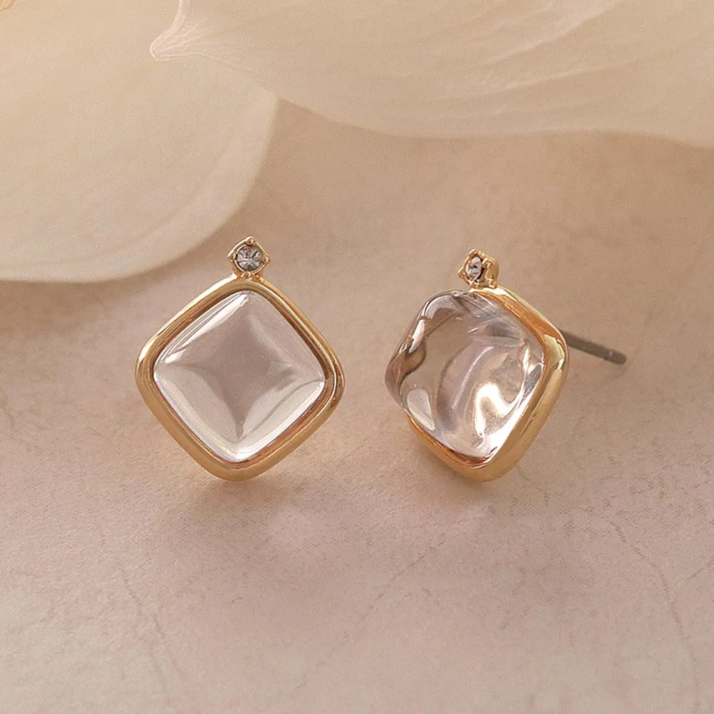 Clear Square Glass Jewel Studs